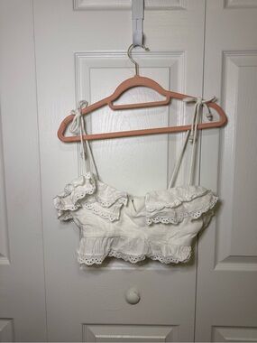 LANÇA PERFUME White Eyelet Tie-Strap Crop Top